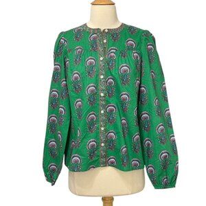Boden NWT Green Savannah Blouse Floral Button Up 100% Cotton Size 0 US / 4 UK